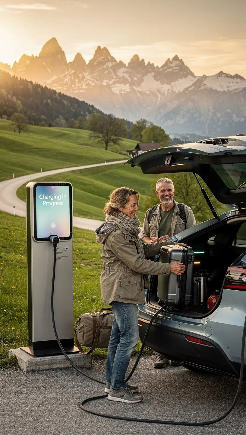 Schnellladung für Elektrofahrzeuge an einer Autobahnstation in Österreich