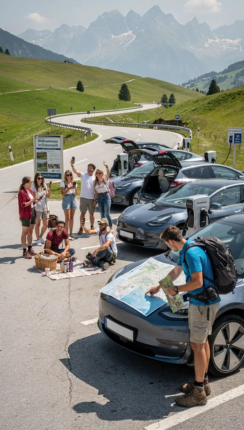Ladeeinrichtung an einer Autobahnraststätte für Elektrofahrzeuge