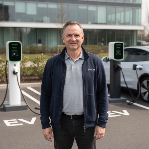 Blick auf eine Autobahn mit Schildern für Elektrofahrzeugstationen