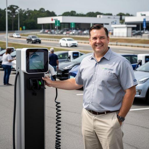 Elektrofahrzeug, das an einer Schnellladestation aufgeladen wird