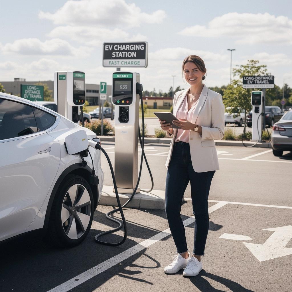 Platz für mehrere Elektroautos an einer Autobahnraststätte
